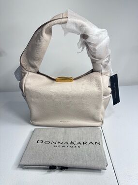 Donna Karan Anagansett Ivory Leather Shoulder Bag Gold Clasp NWT